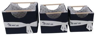 HomeRoots Set of 3 Blue and White Nautical Open Storage Boxes