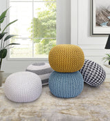 Pasargad Home Santorini Cotton Pouf, Ivory and Grey