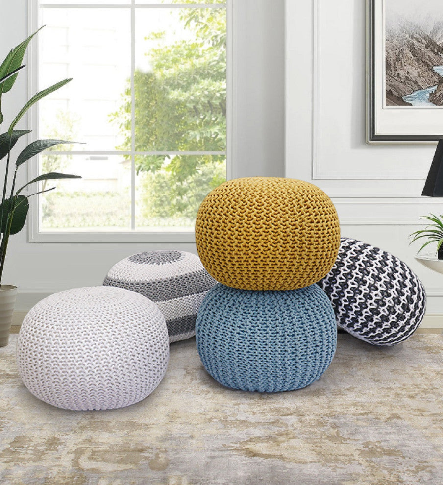 Pasargad Home Santorini Cotton Pouf, Ivory and Grey