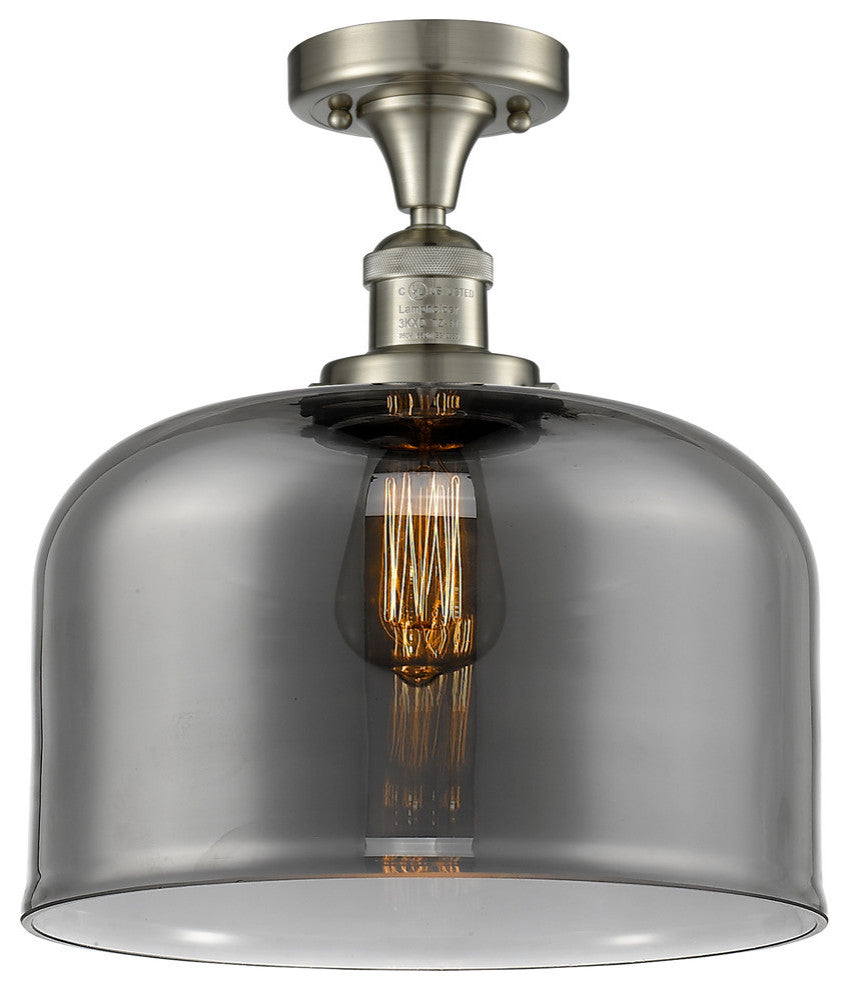 X-Large Bell 1-Light Semi-Flush Mount, Brushed Satin Nickel, Plated Smoke