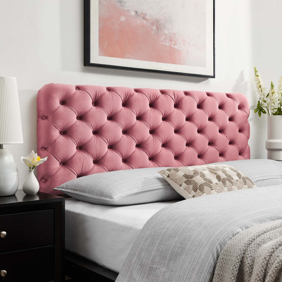 Tufted Headboard, Twin Size, Velvet, Pink, Modern Contemporary, Bedroom Master