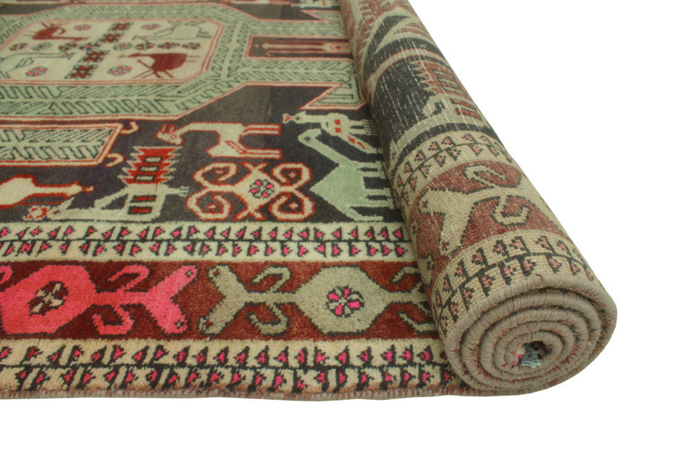 Semi-Antique Indiana Charcoal/Beige Runner, 4'11x10'6