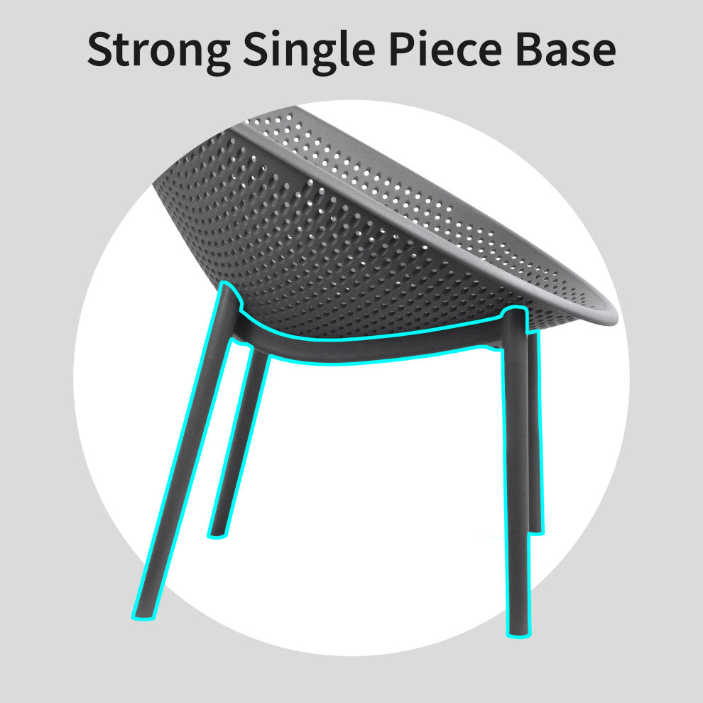 Modern Plastic Lounge Chair Perforated Egg Shaped Seat for Indoor/Outdoor, Grey
