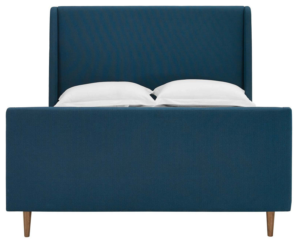 Aubree Queen Upholstered Fabric Sleigh Platform Bed Azure