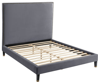 Harlie Velvet Upholstered Bed, Gray, Full