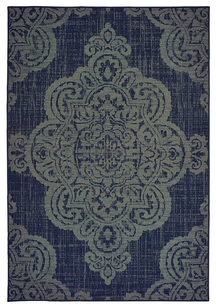 Oriental Weavers Sphinx Marina 5929B Outdoor Rug, Navy/Gray, 5'3"x7'6"