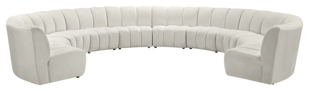 Infinity Channel Tufted Velvet Modular Chair, Cream, 10 Piece