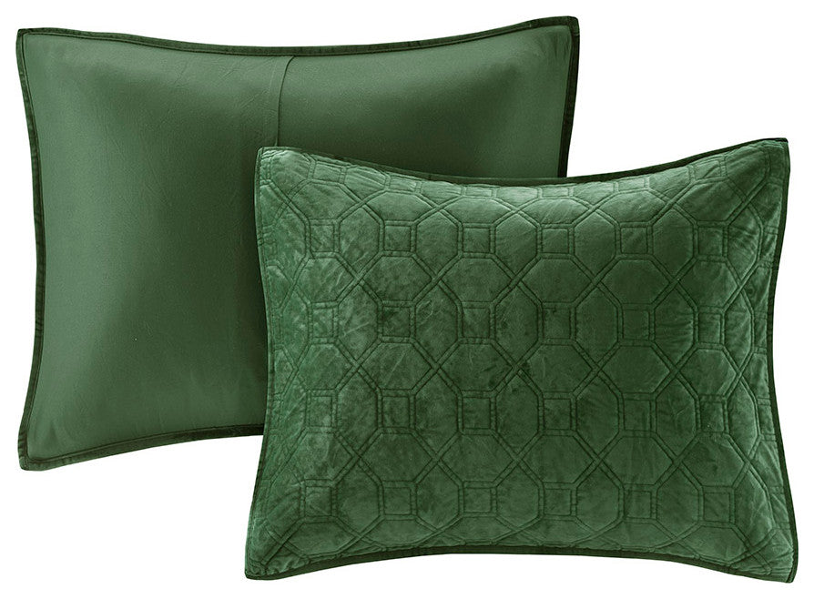 Madison Park Harper 3 Piece Velvet Quilt Set, Green