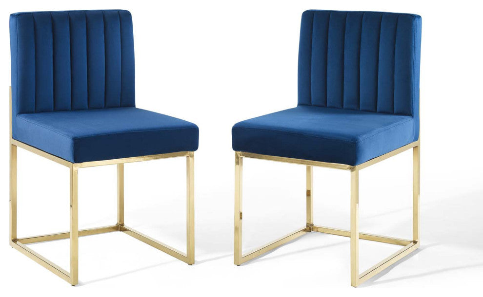Carriage Dining Chair Performance Velvet Set of 2-Gold Navy