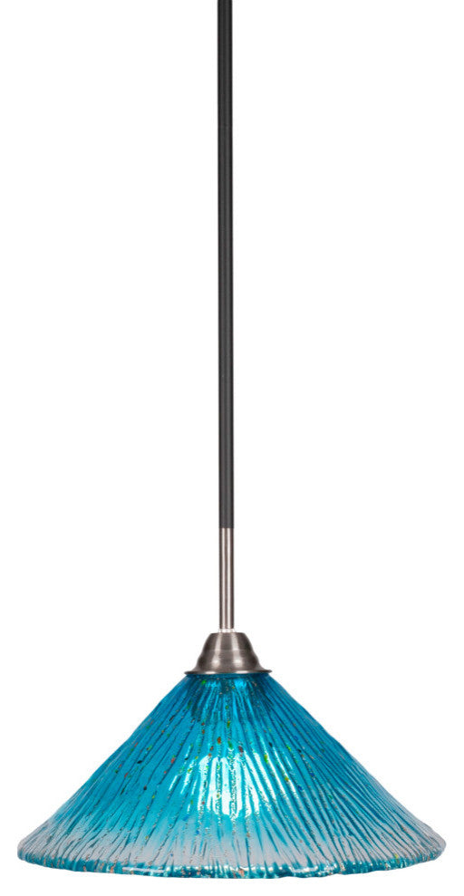Paramount Mini Pendant, Matte Black & Brushed Nickel, 12" Teal Crystal