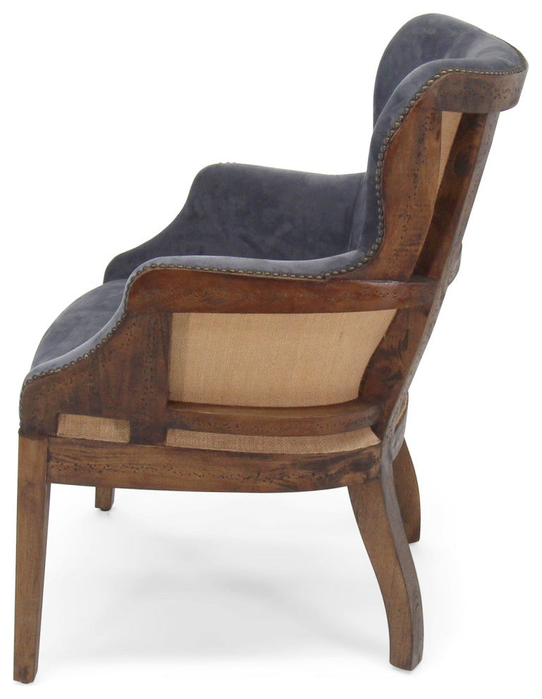 Grey Velvet Dining Chair - Deconstructed Back Exposed Frame Armchair
