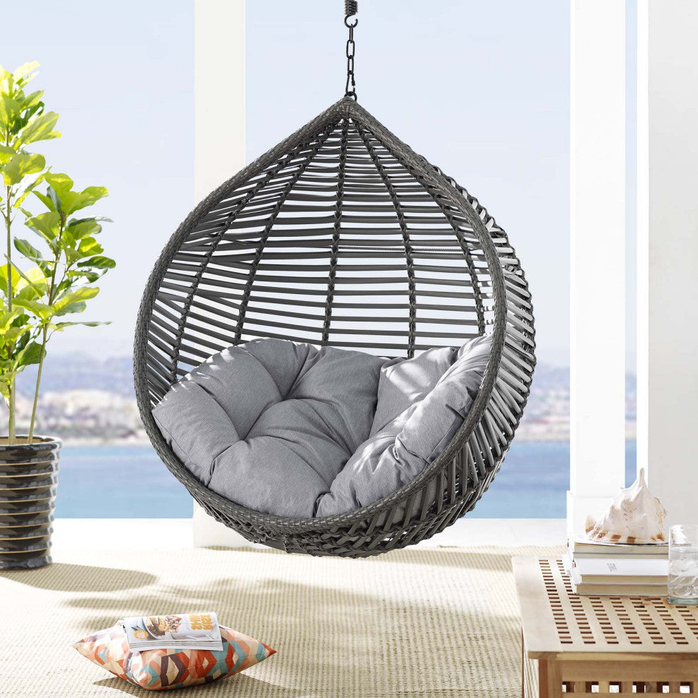 Outdoor Patio Furniture Lounge Swing Chair, Fabric Metal, Grey Gray
