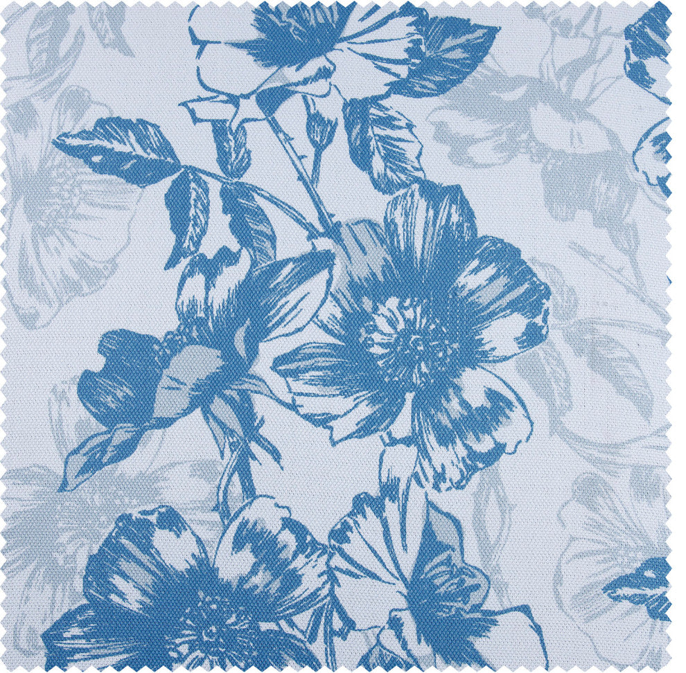 Blue Poppy Printed Linen Textured Room Darkening Curtain Single Panel, 50"x108"