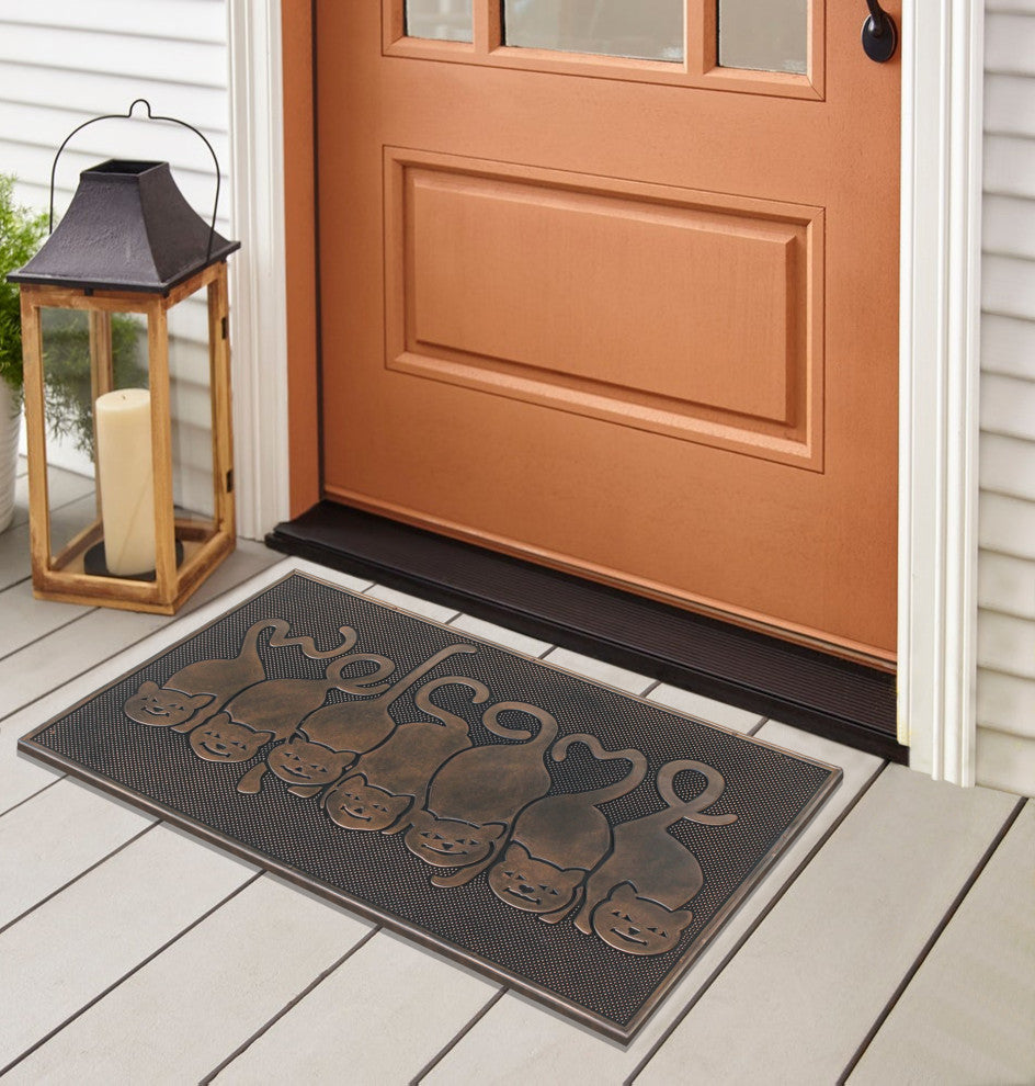 A1HC Designer "Welcome" Rubber Doormat, Cat Tail Welcome