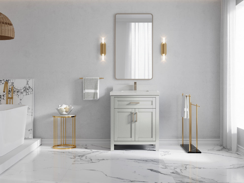 Cambridge 30 Single Sink Bath Vanity in Coventry Gray 2" Carrara Quartz