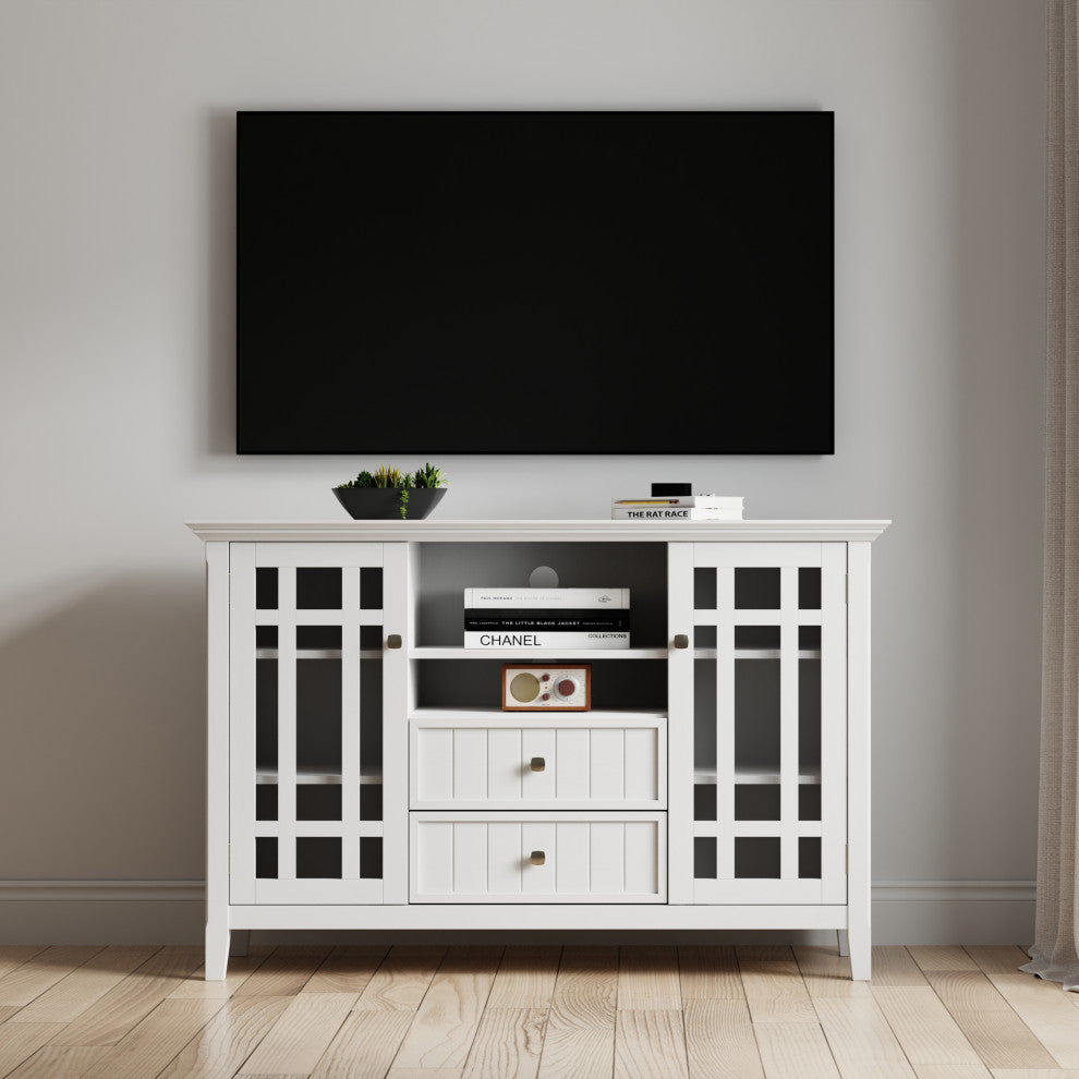 Bedford Solid Wood Tall TV Media Stand For TVs up to 60", White
