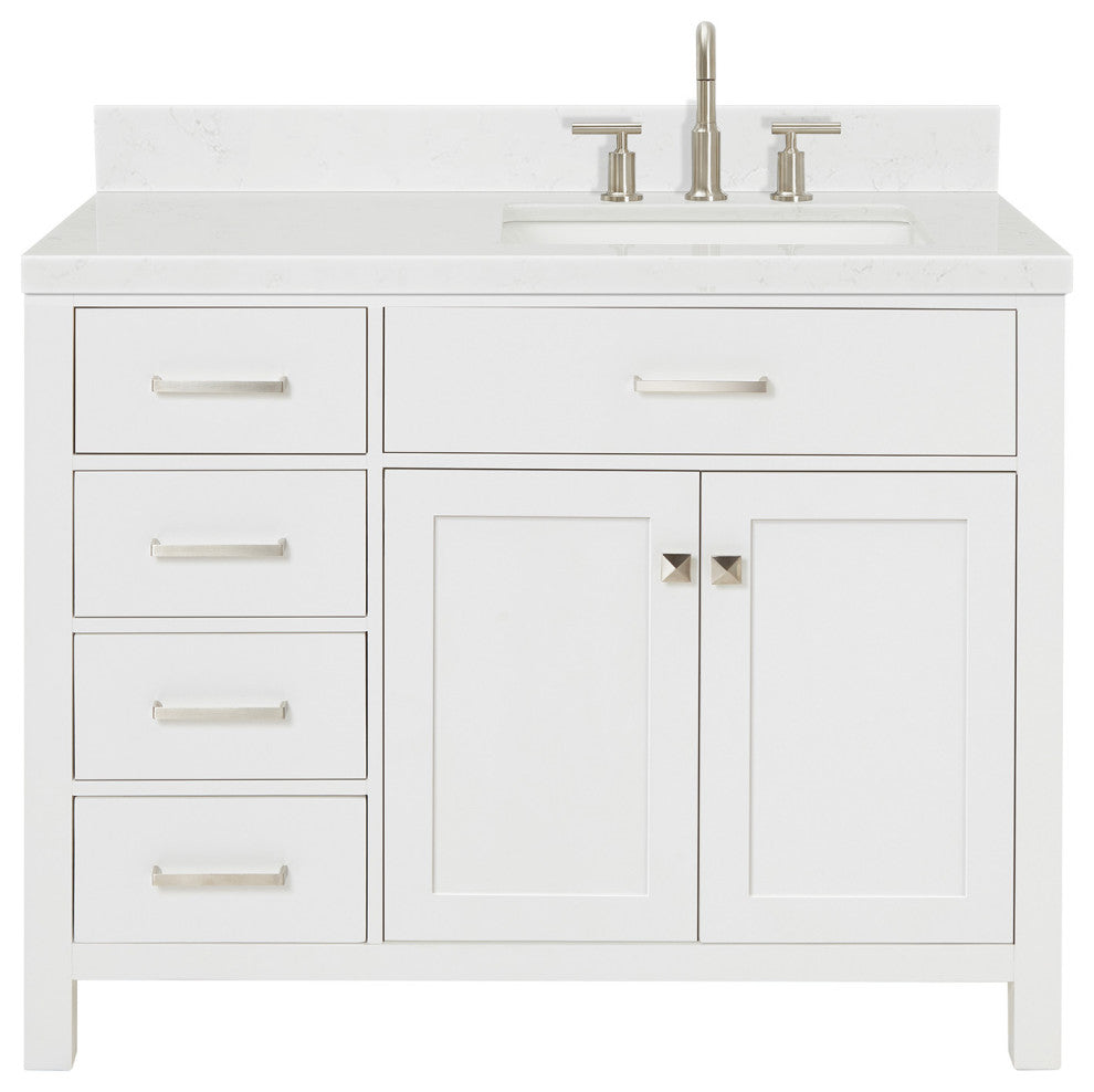 Ariel Bristol 42" Single Right Rectangle Sink Bathroom Vanity, Carrara Quartz