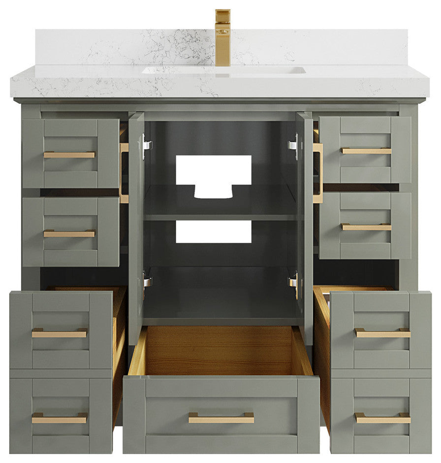 Boston 42 Single Sink Bath Vanity in Evergreen 2" Empira Quartz