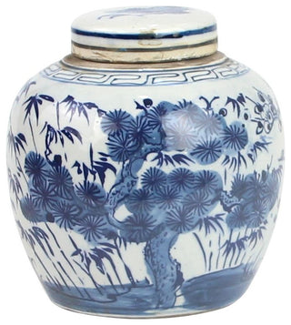 Blue & White Mini Jar Pine Tree