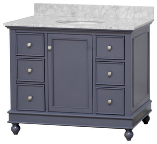 Bella 42" Bathroom Vanity, Marine Gray, Carrara Marble