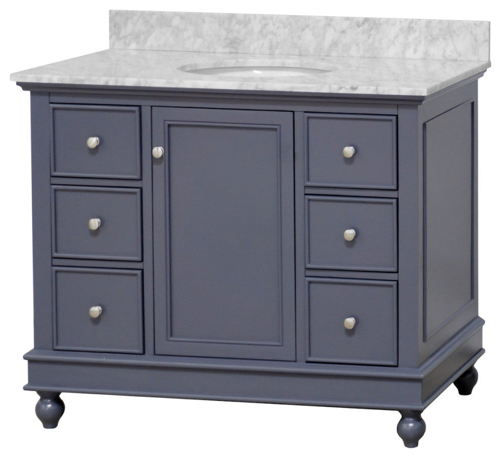 Bella 42" Bathroom Vanity, Marine Gray, Carrara Marble