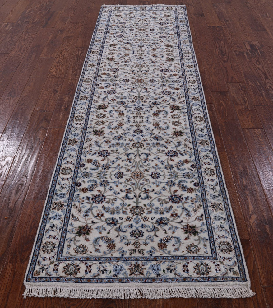 2' 11" X 10' 0" Runner Persian Nain Wool and Silk Handmade Rug Q8531