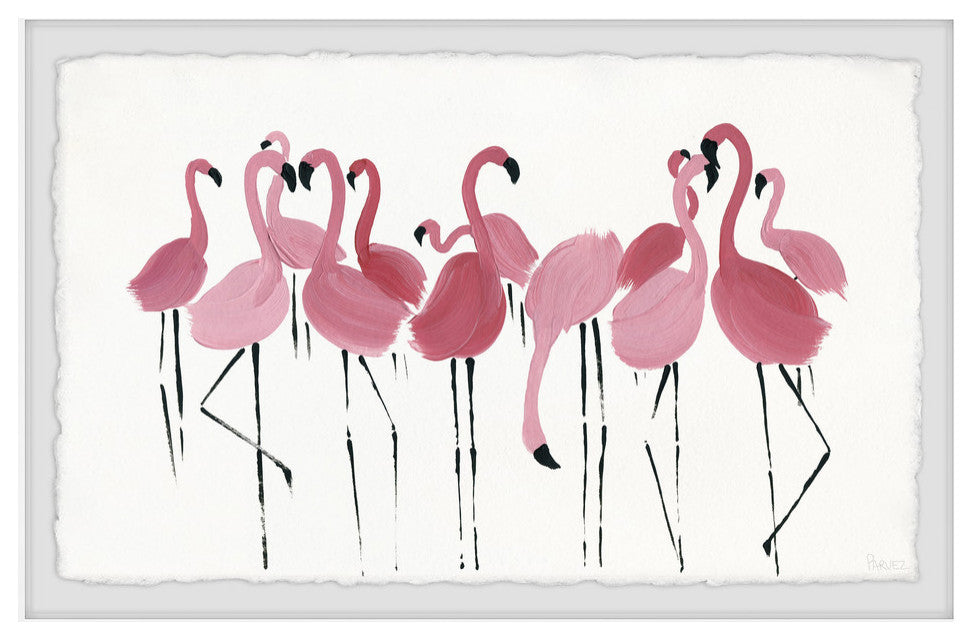 "Flamingo Squad" Framed Painting Print, 12"x8"