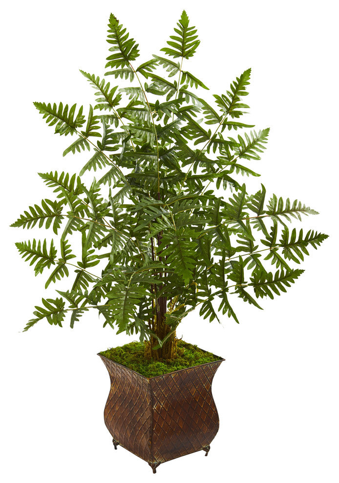 Nearly Natural  Ruffle Fern Artificial Palm Tree in Metal Planter