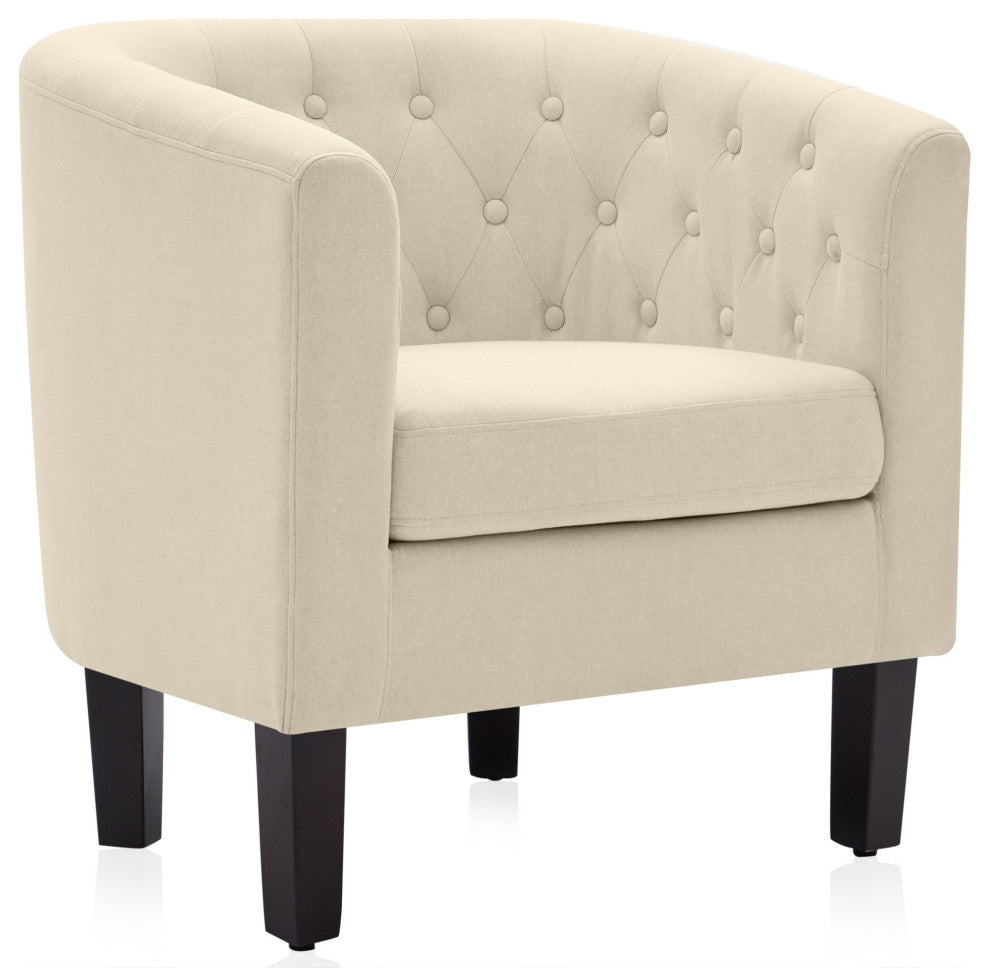 Upholstered Tufted Barrel Chair Roll Armrest Accent Chair, White