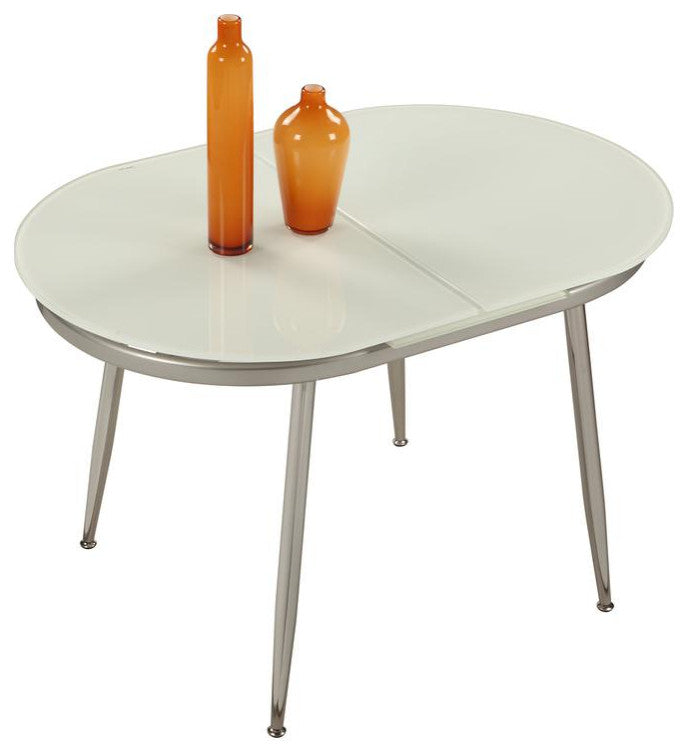 32X47 Racetrack Oval White Starphire Glass Top W/ Ext., Chrome