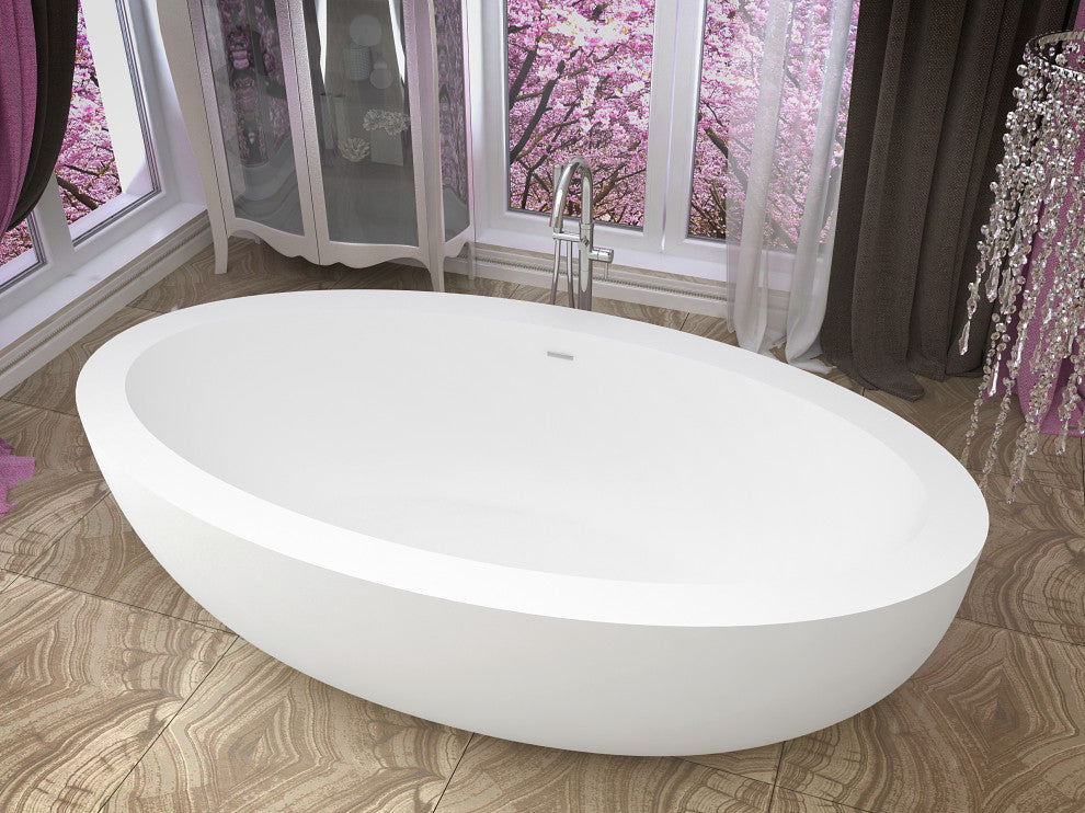 ANZZI Kekehun 6.3-ft Solid Surface Freestanding Tub, Matte White