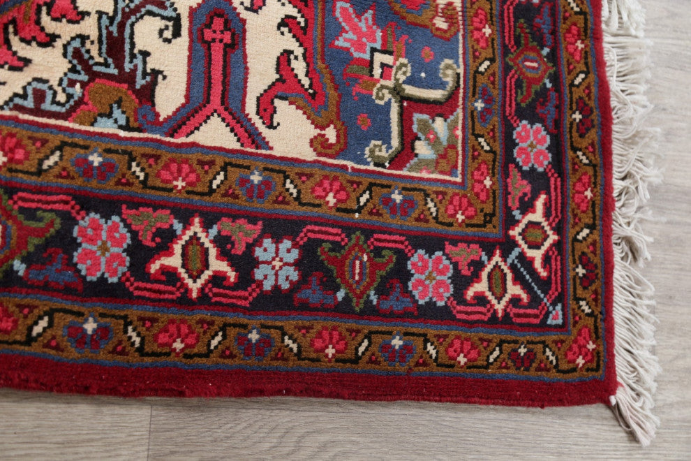 Heriz Oriental Traditional Persian Hand-Knotted Area Rug, Red, 6'5"x5'2