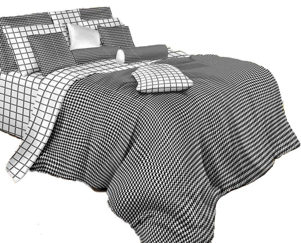 Twin Size Duvet Cover Sheet Set, Black and White Check