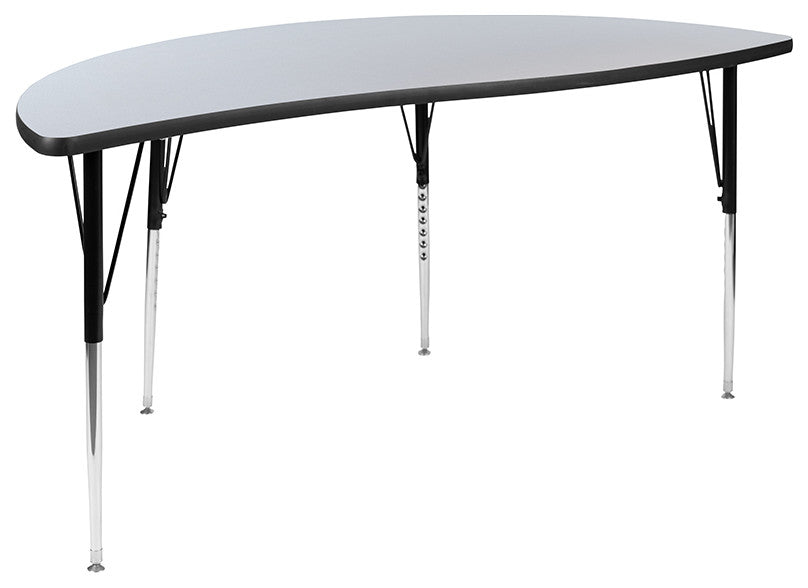 3 Piece 86" Oval Wave Activity Table Set - Standard Height Adj. Legs, Grey