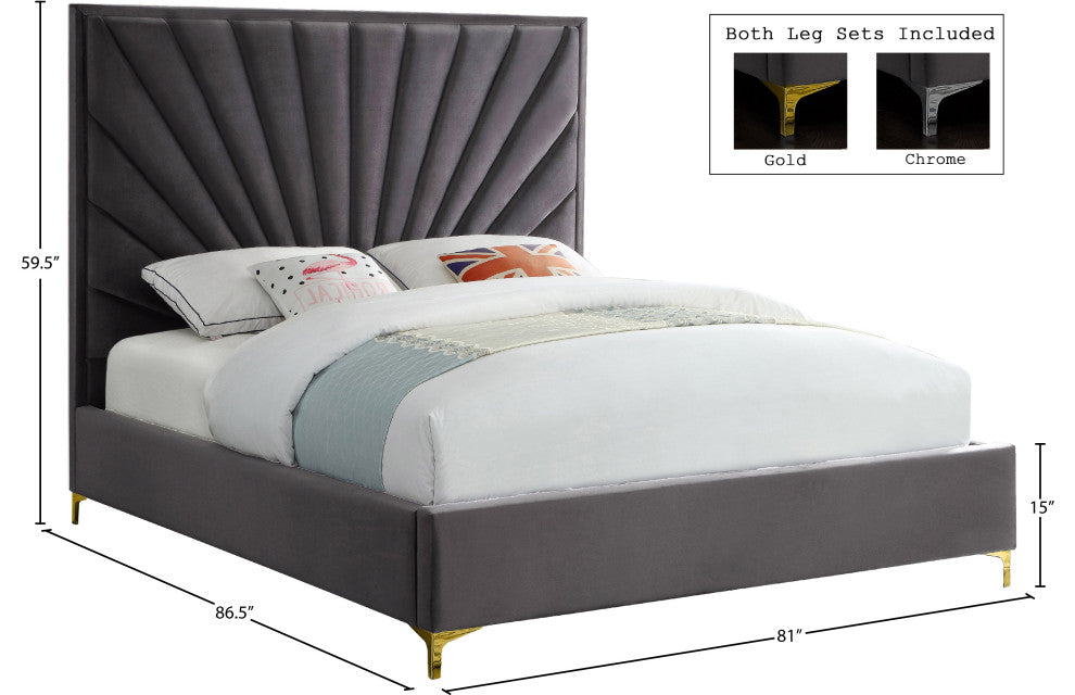 Eclipse Velvet Bed, Gray, King
