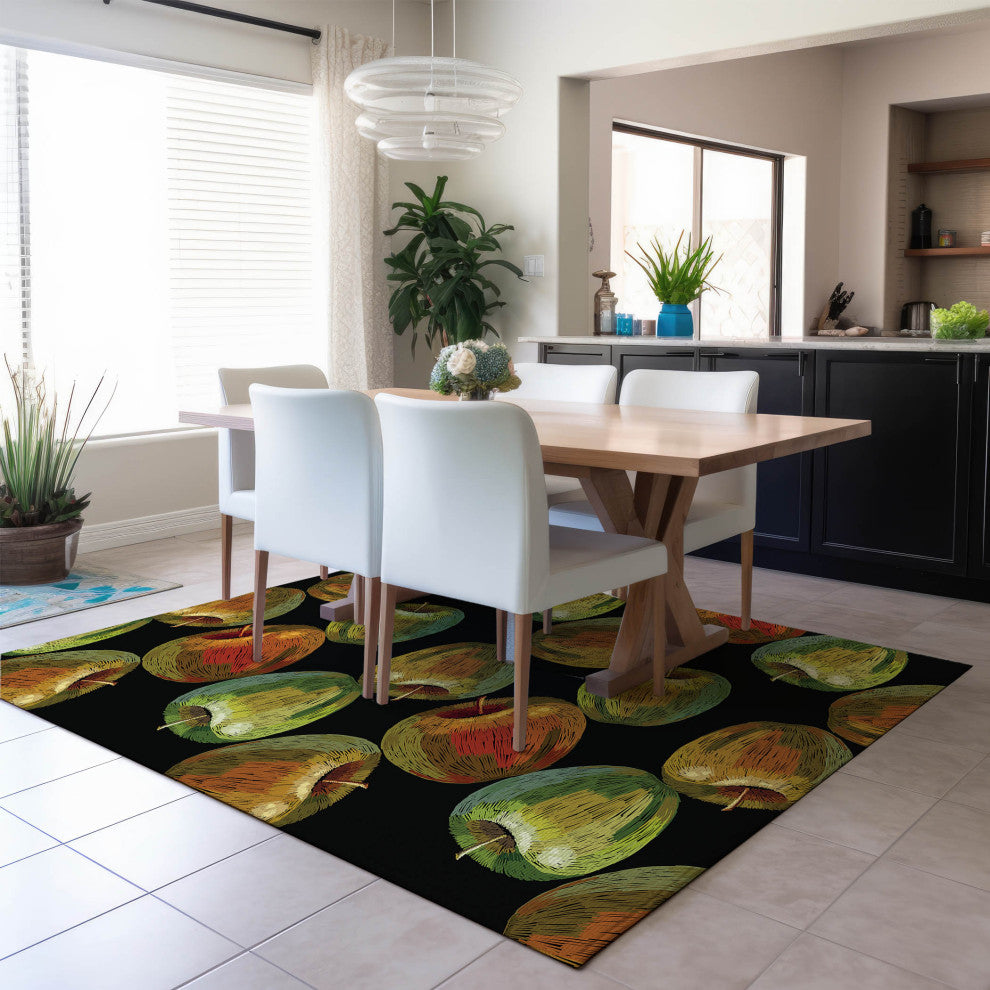 Indoor/Outdoor Kendall KE8 Black Machine Washable 3' x 5' Rug