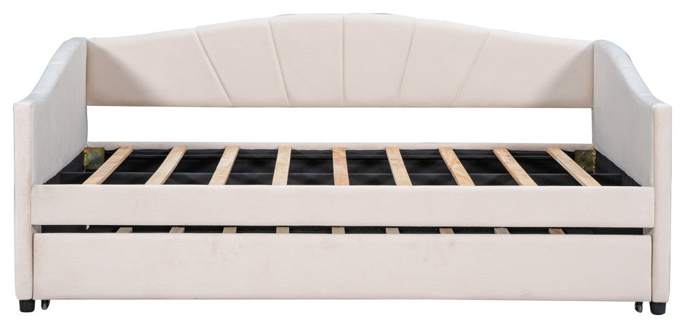 Gewnee Twin Size Upholstered Daybeds Sofa Beds With Trundle,Beige