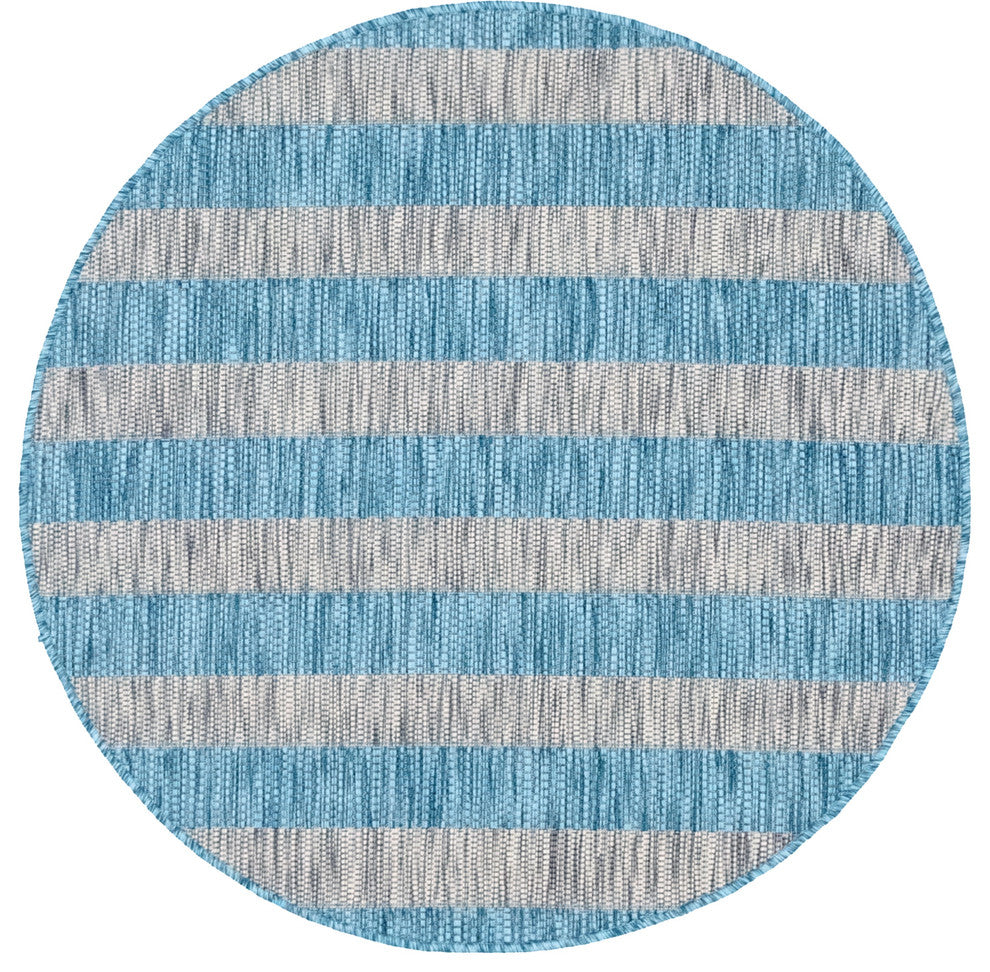 Unique Loom Aqua Blue Striped Outdoor Area Rug, Aqua Blue, Gray, 4' X 4'