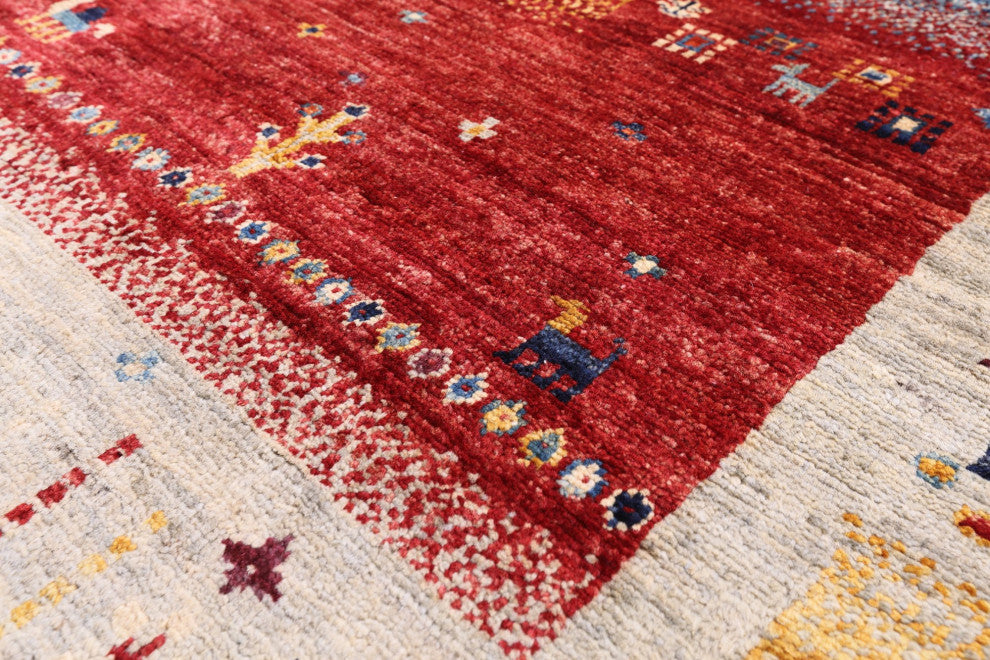 Persian Gabbeh Tribal Hand-Knotted Rug 4' 9" X 6' 10" Q5298