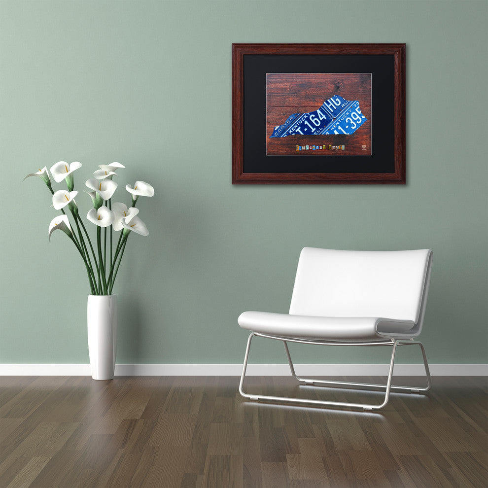 "Kentucky License Plate Map" Matted Framed Canvas Art by Design Turnpike