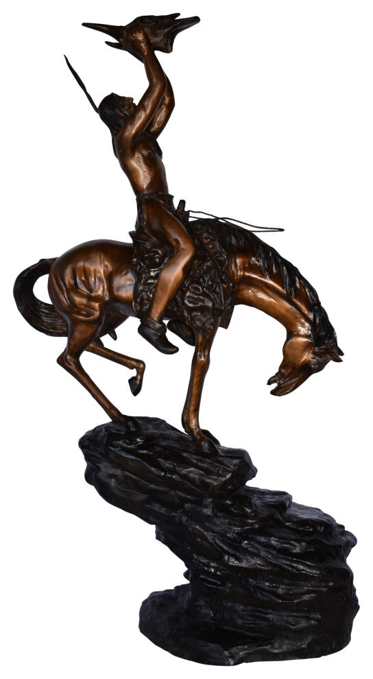 Medicine Man on His Horse Bronze Statue 33"x 15" x 59"H