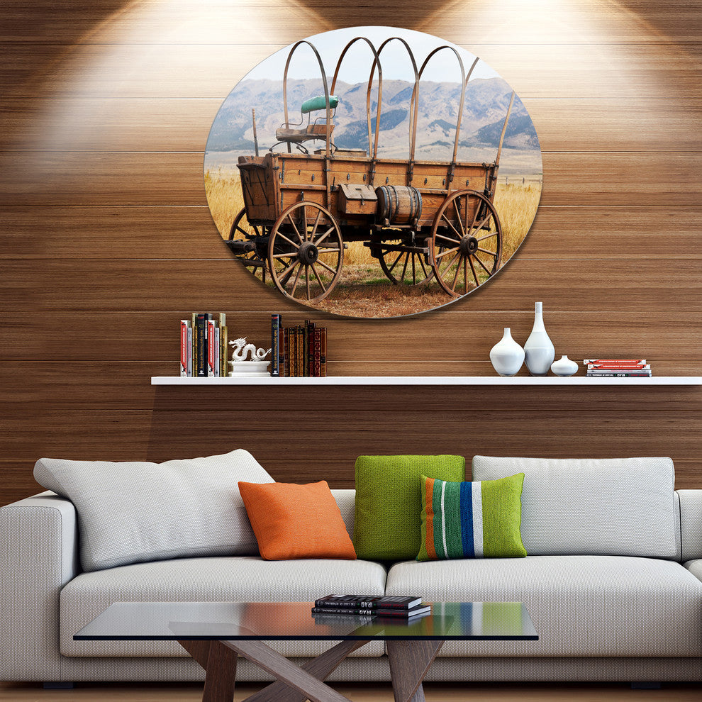 Old American Cart In Grassland, Landscape Round Wall Art, 36"