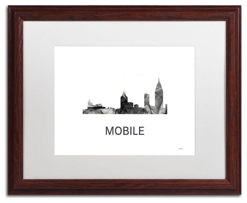 Marlene Watson 'Mobile Alabama Skyline' Matted Art, Wood Frame, White, 20x16