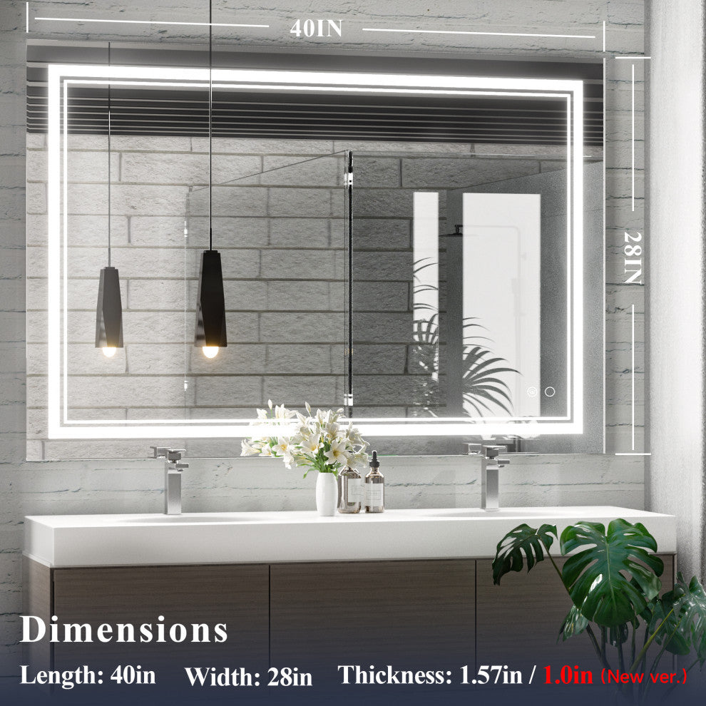 LED Bathroom Mirror, Anti-Fog Memory Dimmable IP54 Waterproof, 40"x28"