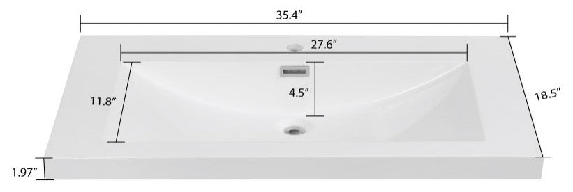 35" Solid Surface Resin Streamline K-0818-35 Vanity Top