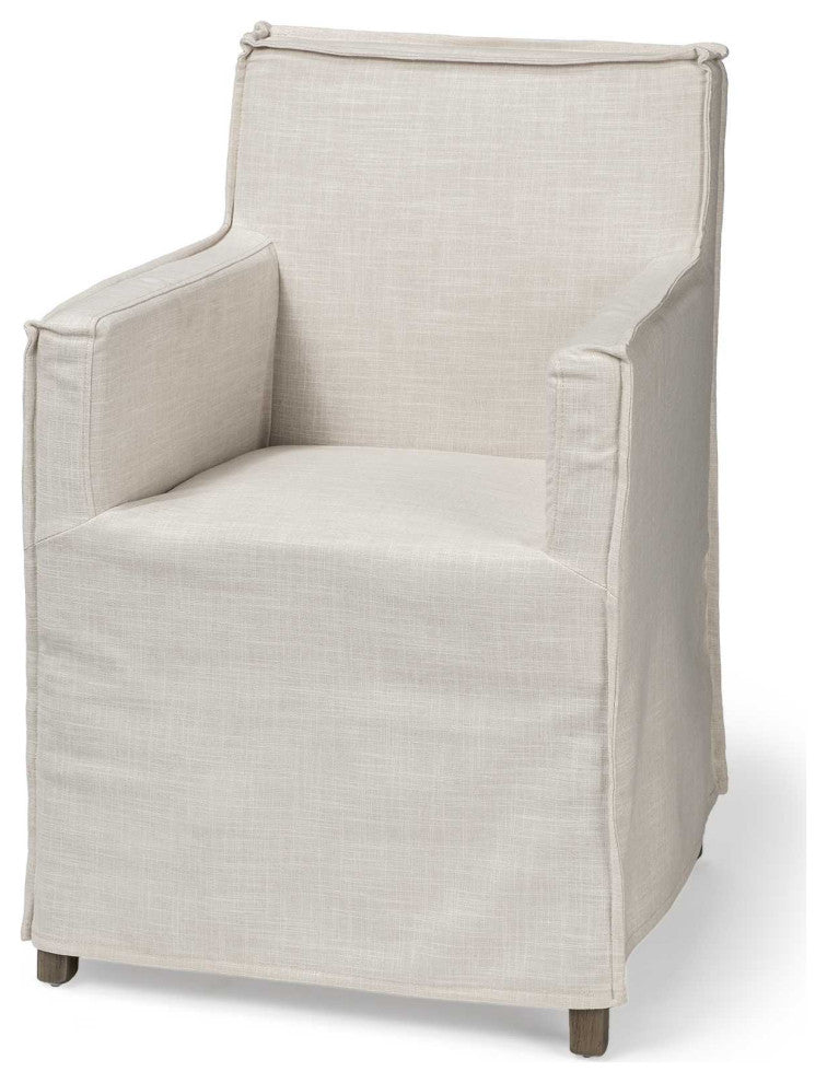 HomeRoots Cream Fabric Slip Cover With Brown Wood Frame Dining Chair