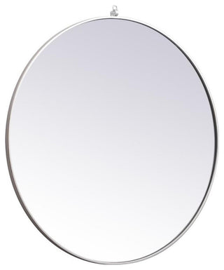 Elegant Decor Eternity 39" Round Mid Century Metal Frame Hooked Mirror in Silver