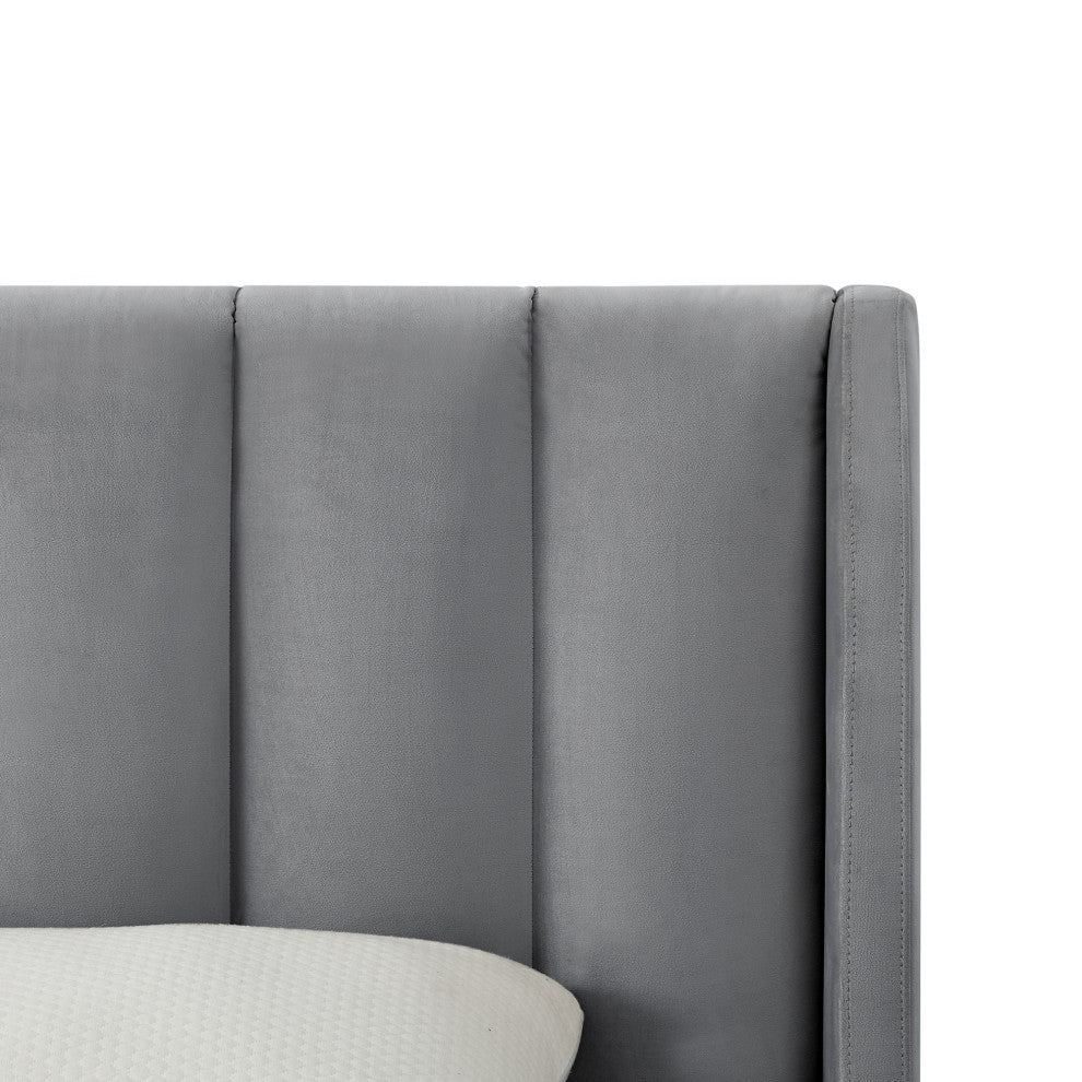 Loft Lyfe Eliyahu Bed Upholstered, Gray Velvet Queen