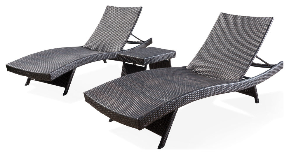 GDF Studio 3-Piece Brown Wicker Adjustable Chaise Lounge Set