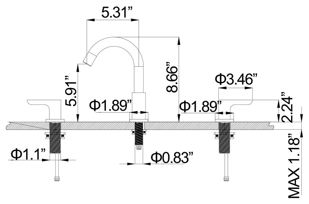 Deck Mounted Dual Handles High-Arc Widespread Bathroom Faucet, Matte Black